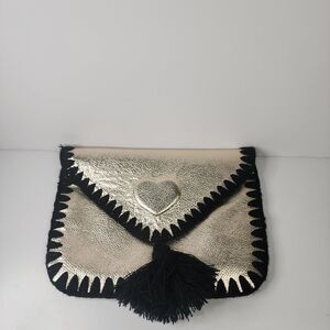 The Amano Project Silvery Gold Metallic Leather Clutch - Artisan Made Mexico NNT